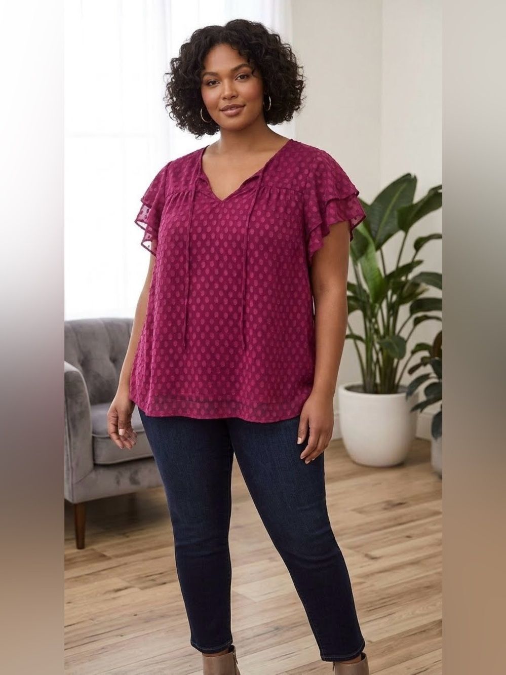TORRID Flutter Sleeve Top Purple Semi Sheer 4X Plus Size